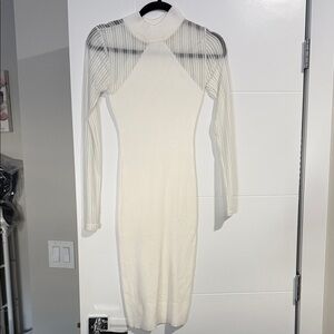 Fashion Nova White Sheer Sleeve Midi Dress